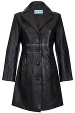 Giacca trench donna pelle nero classico al ginocchio cappotto di design 3457