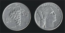 5 LIRE 1949 GRAPPOLO D'UVA - ITALIA Q.FDC/aUNC QUASI FIOR DI CONIO