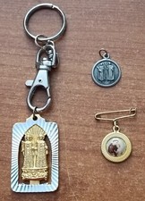 Portachiavi  Vintage con medaglia immagine Santi Medici + 2 medagliette