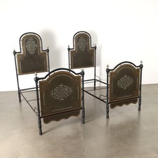 Coppia Letti Antichi Singoli Liberty Metallo Dipinto Primi 900 Italia Autentici