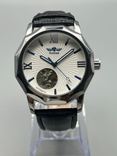 Orologio automatico uomo bianco dodecagonale lancette azzurre cinturino nero