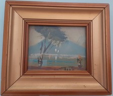 Quadretto anni '50 con albero e montagne disegnato a mano