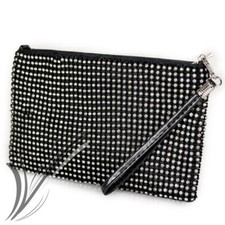 Pochette nera con strass elegante da cerimonia clutch gioiello borsetta tracolla