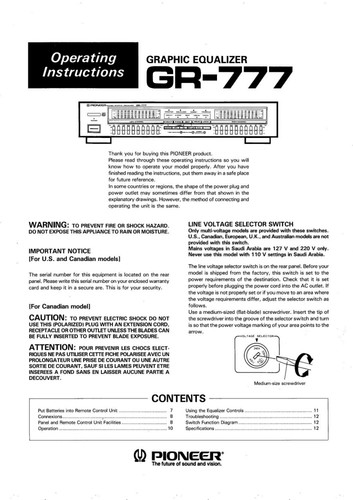 Pioneer 777 equalizzatore - gr-777,
