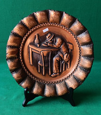 PIATTO VINTAGE RAME SBALZATO VECCHIO UBRIACO CHE DORME DA APPENDERE. CV84