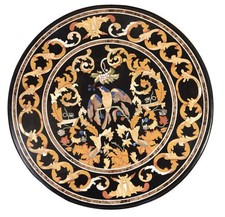 Piano Tavolo Centro Nero In Marmo 36" Pietra Dura Intarsio Fatti A Mano