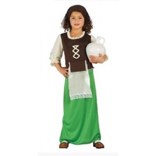 COSTUME PASTORELLA CARNEVALE VESTITO GUIRMA BAMBINA NATALE PRESEPE PASTORE VERDE