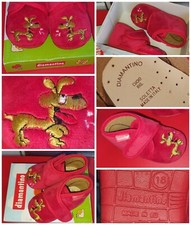 Pantofole PRIMI PASSI?DIAMANTINO Italia??BABBUCCE tg 18❗️bambini RICAMO cuoio