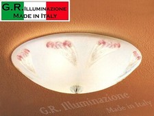 PLAFONIERA MODERNA IN VETRO 2 LUCI D44cm S. BIANCO CRISTALLO E ROSA BAGNO CUCINA