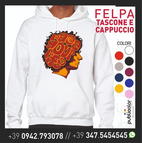 Felpa cappuccio tascone stampa - felpa,