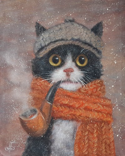 Divertente gatto invernale