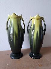 Coppia Vasi Orchies Francia Barbotine '900 Antichi Verdi