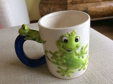 BOCCALE TAZZA PORTA PENNE CERAMICA CON RANOCCHIA E PICCOLINO - PER BIMBE E BIMBI