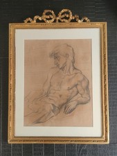 disegno di giovane sdraiato su cornice antica dorata 