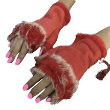 Guanti in pelle da donna con pelliccia senza dita invernali caldi rosso