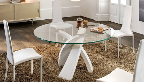 Tavolo tondo con piano - tondo, vetro