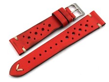 Cinturino Racing Vera Pelle Rosso 20/16mm Ottima Qualità Ricambi Fibbia Acciaio