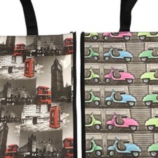 BORSA SPESA SHOPPER LONDRA O VESPA LAMBRETTA CM 60X35X10