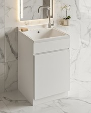 Mobile Lavatoio bagno in legno 50×50 cm Bianco con 1 sportello e Pilozzo resina
