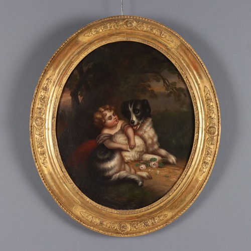 Dipinto antico bambina con - dipinto,