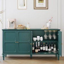 Credenza Mid-Century verde con portabicchieri da vino, 4 ante, grande contenitore