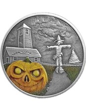 HALLOWEEN moneta antica altorilievo colorata 1 oz moneta argento 50 centesimi Fiji 2025