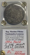 NL* CARLO FELICE SCUDO 5 Lire Argento 1827 GENOVA SPL Perizia Filisina M.