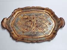 Vassoio fiorentino di legno barocco antico anni 70 centrotavola decorato vintage