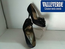 VALLEVERDE Decolté Spuntato Donna Elegante Raso Tessuto Nero ITALY N°36 Nuovo