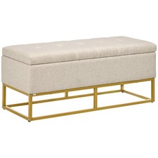 HOMCOM Panca con Contenitore in Poliestere Trapuntata, 110x44x48cm, Beige