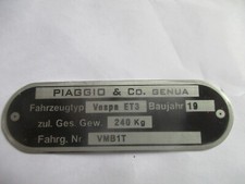 Targa ID Vespa Piaggio 125 ET3