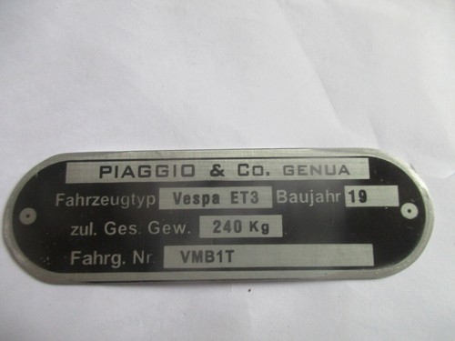 Targa vespa piaggio 125 et3 - targa,