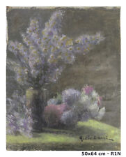 ANTICO DIPINTO OLIO SU TELA FIRMATO SOGGETTO FLOREALE FIORI QUADRO ANTICO R1N