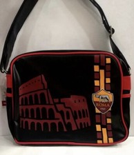 Borsello AS ROMA UNISEX in pelle NERO e GIALLOROSSO Misura XL CON TRACOLLA