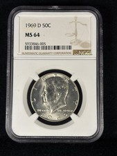 1969-D Kennedy mezzo dollaro • NGC MS64 • 40% argento 50C • lucentezza brillante