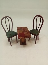 Tavolo e sedie vintage 3 pezzi legno curvato tessuto sporco sedili fragili anni 20-30 1:12