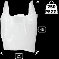 250 Buste di plastica bianche sacchi shoppers con manici sacchetti shopper bag