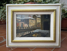 ANTICO DIPINTO AD OLIO - SCORCIO NAVIGLI - ANTICA MILANO D'INVERNO - PRIMI '900