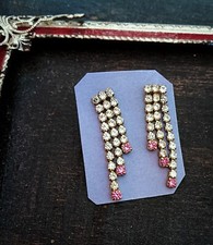 Orecchini con strass cristallo trasparente e rosa vintage