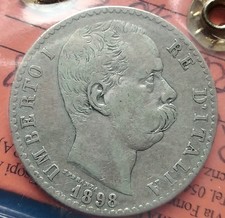MONETA REGNO UMBERTO I 2 LIRE 1898,RARA,2°TIPO ROMA,AG 10 GR,PERIZIA QBB. BB