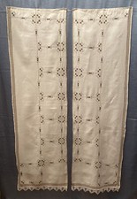 Antiche Tendine Tende 165x47cm In Lino Ricamate A Mano