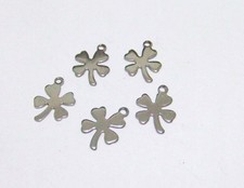 6pz charms ciondoli Quadrifoglio in acciaio inox 13x9mm colore argento scuro