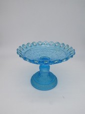 Alzata vintage in vetro azzurro decorato, Francia anni '40