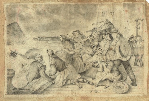 Disegno matita naufragio folla - matita,