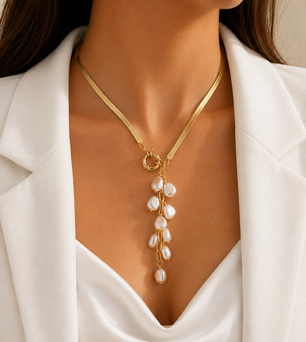 Collana catena nastro perle