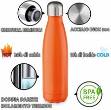 ? BORRACCIA TERMICA ACCIAIO 500ml ARANCIO BOTTIGLIA DOPPIA PARETE CALDO FREDDO
