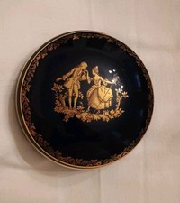 Portagioie Porcellana Blu Cobalto Oro Di Limoges France Vintage