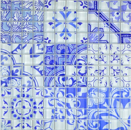Mosaico retrò blu bianco - retrò,