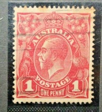 AUSTRALIA 1914 RE GIORGIO V FILIGRANA CAPOVOLTA 1 PENNY TIMBRATO USED (C.7)