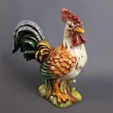 Scultura Ceramica Gallo Multicolore Statua Firmata Italy Collezione Vintage 1970
